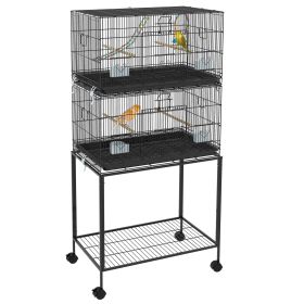 PawHut Double Stackable Bird Cage on Wheels with Stand, Ideal for Canaries