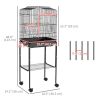 49" Rolling Bird Cage Cockatoo House Play Top Finch Pet Supply with Storage Shelf, Wheels - Black