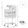 PawHut 64 Inch Bird Cage for Medium Small Parrots Cockatiel Cages Budgies Lovebirds Parrotlets with Rolling Stand
