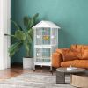 PawHut Wrought Metal Bird Cage Feeder 67" H with Rolling Stand Perches Food Containers Doors Wheels White