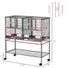 PawHut Double Rolling Metal Bird Cage Large 40.25" H with Storage Shelf Wood Perch Food Container Wheels Black Gray