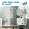 49" Rolling Bird Cage Cockatoo House Play Top Finch Pet Supply with Storage Shelf, Wheels - White