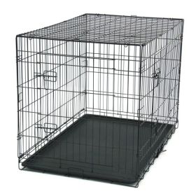 42 Inch Iron Foldable With Divider Plastic Tray Black Dog And Cat Cage