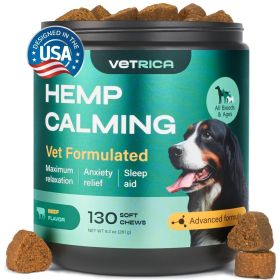 Calming Chews for Dogs Anxiety Relief 130 Chews Hemp Calming Chews for Dogs with Valerian Root Hemp Seed Oil Turmeric L Theanine Soft Treats for