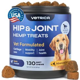 Canine Supplement Soft Chews for Dogs Glucosamine Joint Support 130 Chews Duck Flavor with Hemp Seed Oil Vitamin C