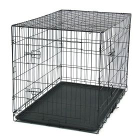 42 Inch Iron Foldable With Divider Plastic Tray Black Dog And Cat Cage