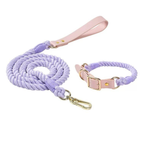 Luxe Royal Leather Rope Leash and Collar Set (Color: Purple)