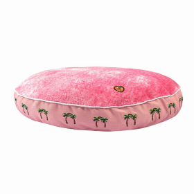 Halo Palm Trees Round Dog Bed (Color: pink, size: S)