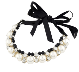 Lovely Pearl Ribbon Necklace (Color: Black, size: medium)
