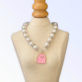 My Fa-BOO-Lous Pearl Ghost Necklace (Color: pink, size: large)