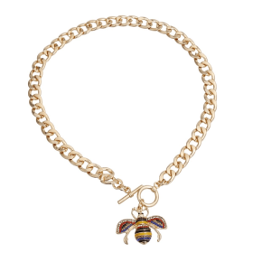 Rhinestone Bee Toggle Necklace (Color: Yellow, size: medium)