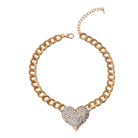 Rhinestone Heart Necklace (Color: Silver)