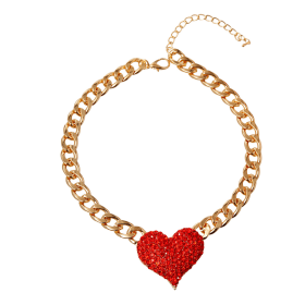 Rhinestone Heart Necklace (Color: Red)