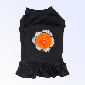 Chiffon and Rhinestone Camellia Dress (Color: ORANGE FLOWER, size: X Small)