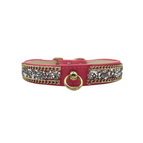 Chunky Rhinestone and Chain Collar (Color: pink, size: 14")