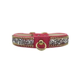 Chunky Rhinestone and Chain Collar (Color: pink, size: 20")
