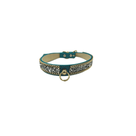 Chunky Rhinestone and Chain Collar (Color: Teal, size: 18")
