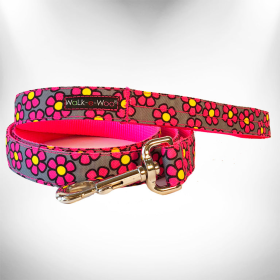 Daisies Dog Leash (Color: pink, size: REGULAR 1" width- 5' long)