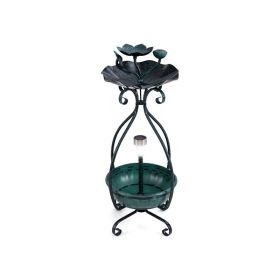 Outdoor Bird Bath Feeder with Flower Planter Pedestal and Solar Lights (Color: bronze, Type: Bird Supplies)