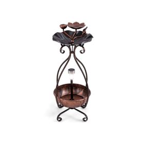 Outdoor Bird Bath Feeder with Flower Planter Pedestal and Solar Lights (Color: Antique Bronze, Type: Bird Supplies)